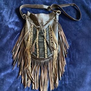 Handmade leather fringe crossbody bag